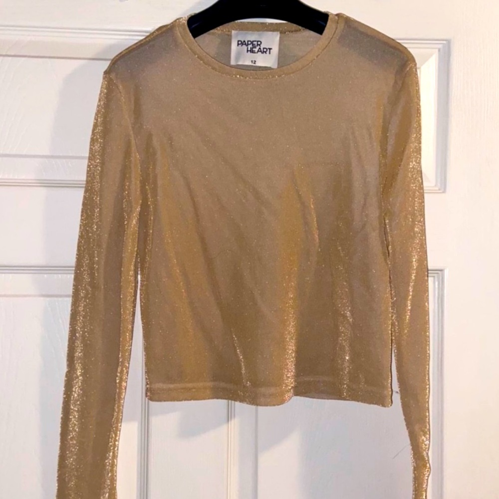 Golden sheer long sleeve top